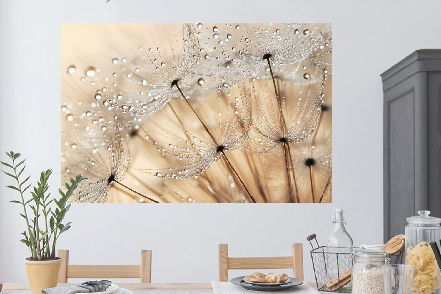 WANDTATTOO Löwenzahn - Abstrakt - Natur - Beige 120x80 cm - Braun, Kunststoff (120/80/0.1cm) - MuchoWow