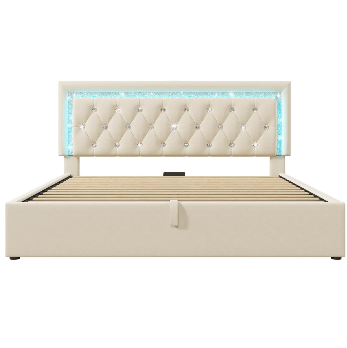 POLSTERBETT aus Samt 160x200 cm in Beige mit LED & USB/Type-C - Beige, Textil (160/200cm) - Modfu
