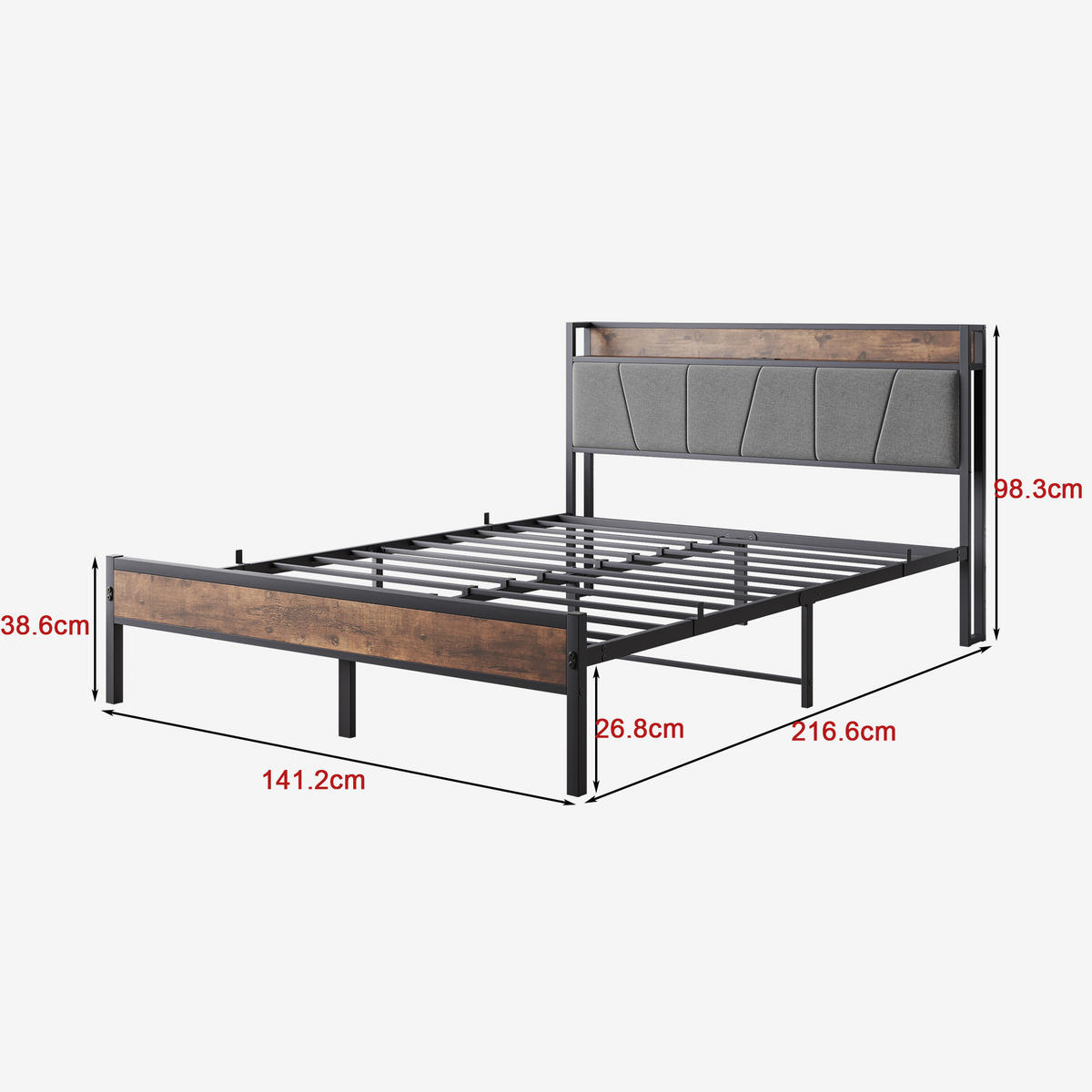 METALLBETT 140/200 cm Braun mit LED und USB - Braun, Metall (140/200cm) - Oxeza