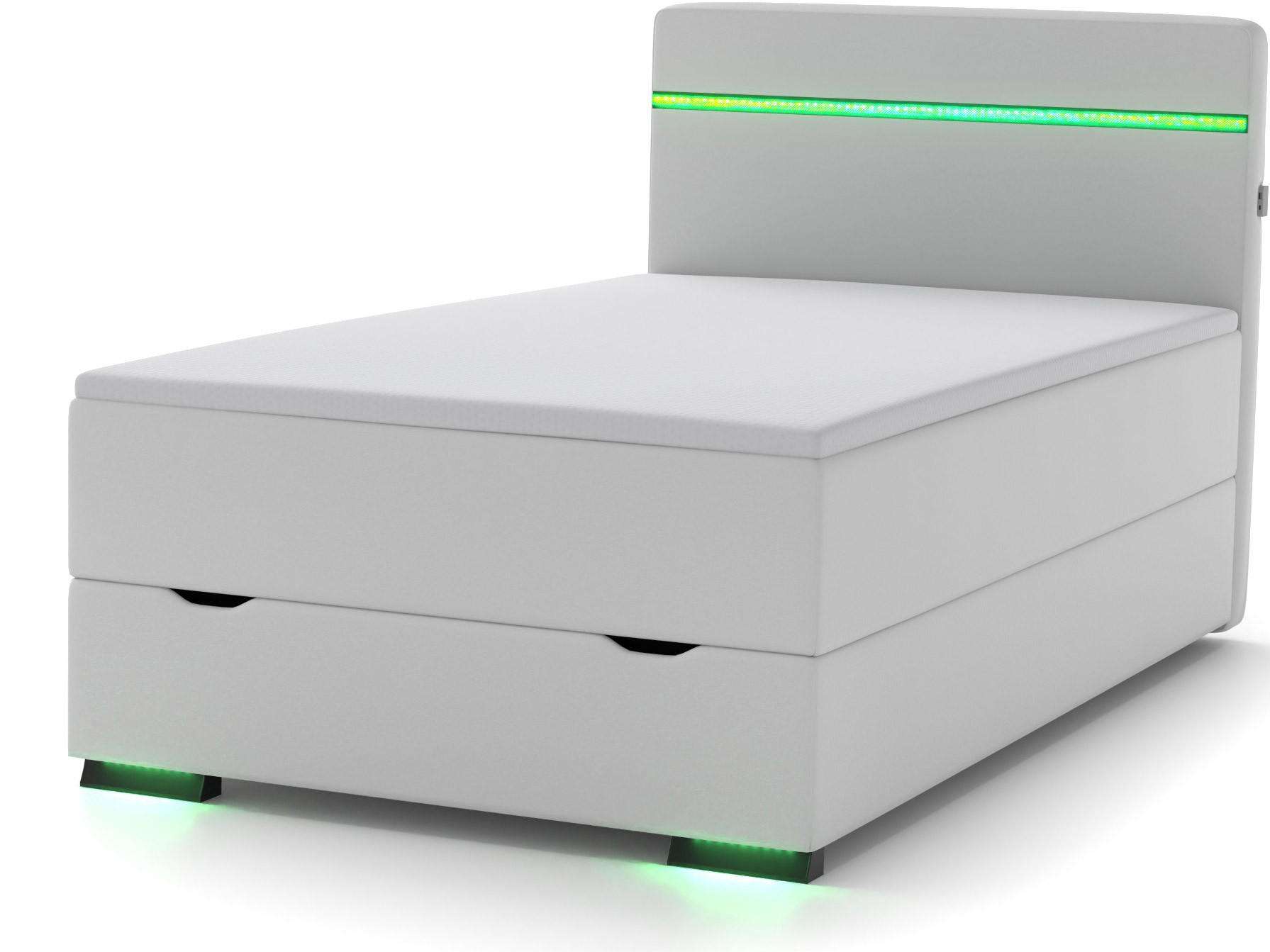 BOXBETT Ontario weiß 90/200cm LED Kunstleder - Weiß, Textil (90/200cm) - wonello