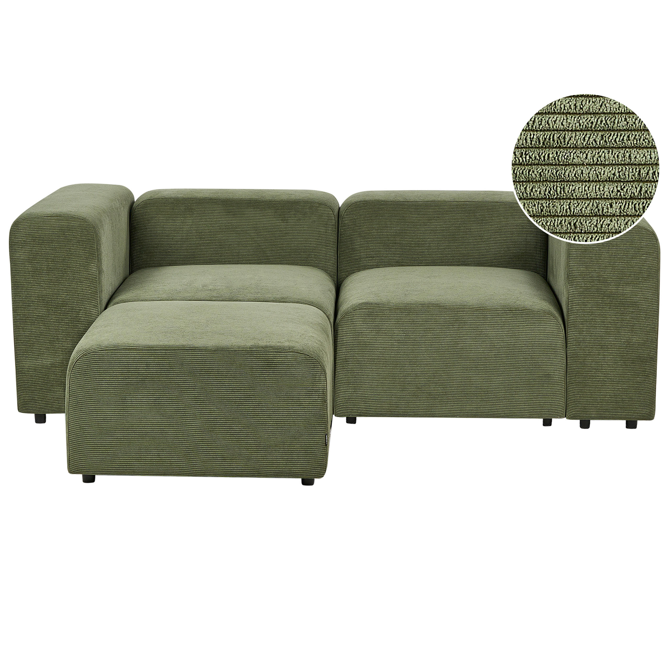 ECKSOFA 2-Sitzer Cord grün mit Ottomane Falsterbo - Grün, Textil (204/105cm) - Beliani