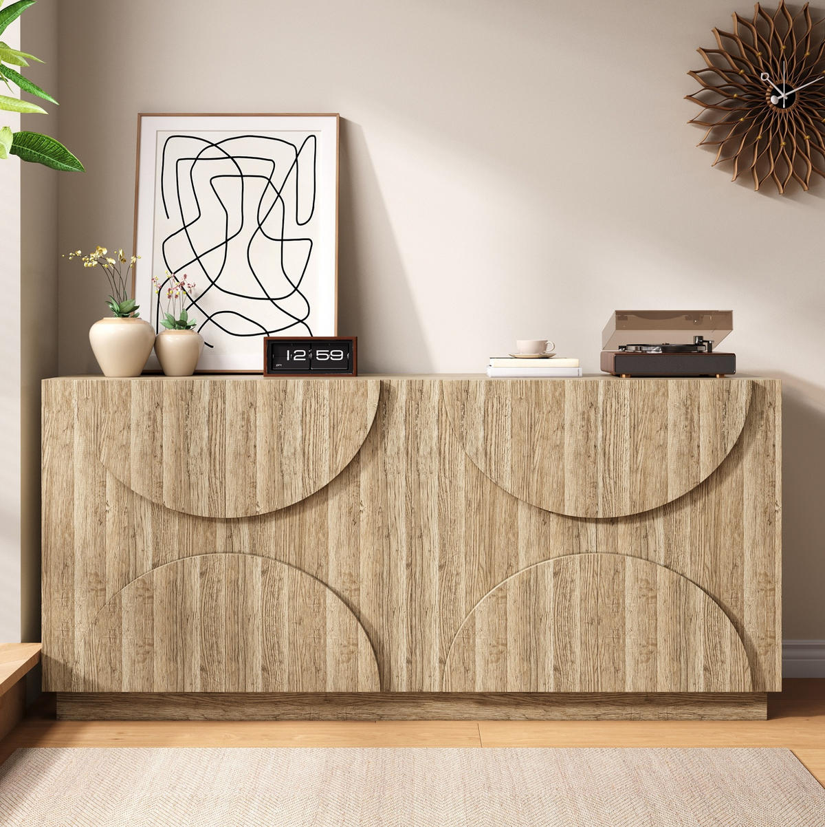 SIDEBOARD 160/40/80 cm in Natur mit Türen, Einlegeböden und Bogenfronten - Naturfarben, Holzwerkstoff (160/80/40cm) - Flora Grace