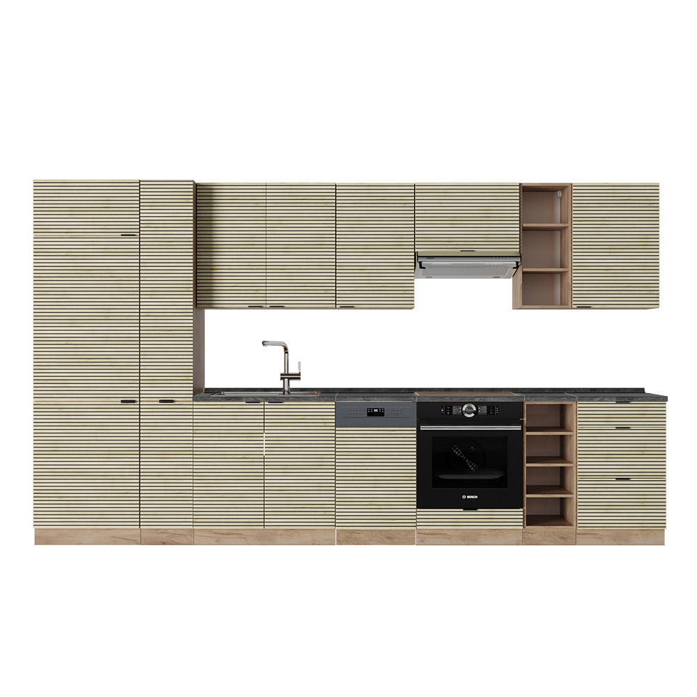 KÜCHENZEILE Fame-Line Eiche Paneel/Goldkraft Eiche 355 cm , AP Anthrazit - Hellbraun/Eiche Wotan, Holzwerkstoff (355/81.6/60cm) - Vicco