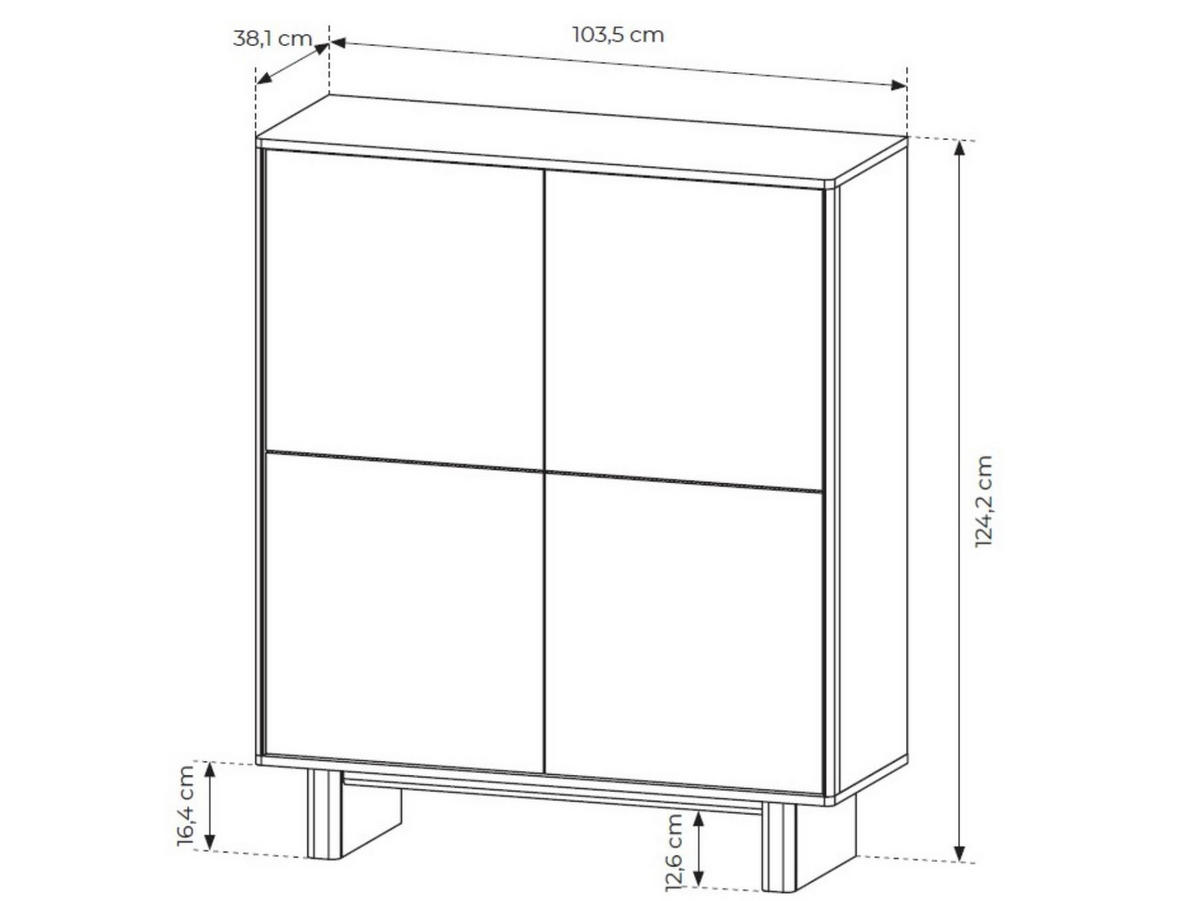 KOMMODE Buna Eiche, viertürige Highboard - Eichefarben, Holzwerkstoff (104/124/38cm) - Bettso