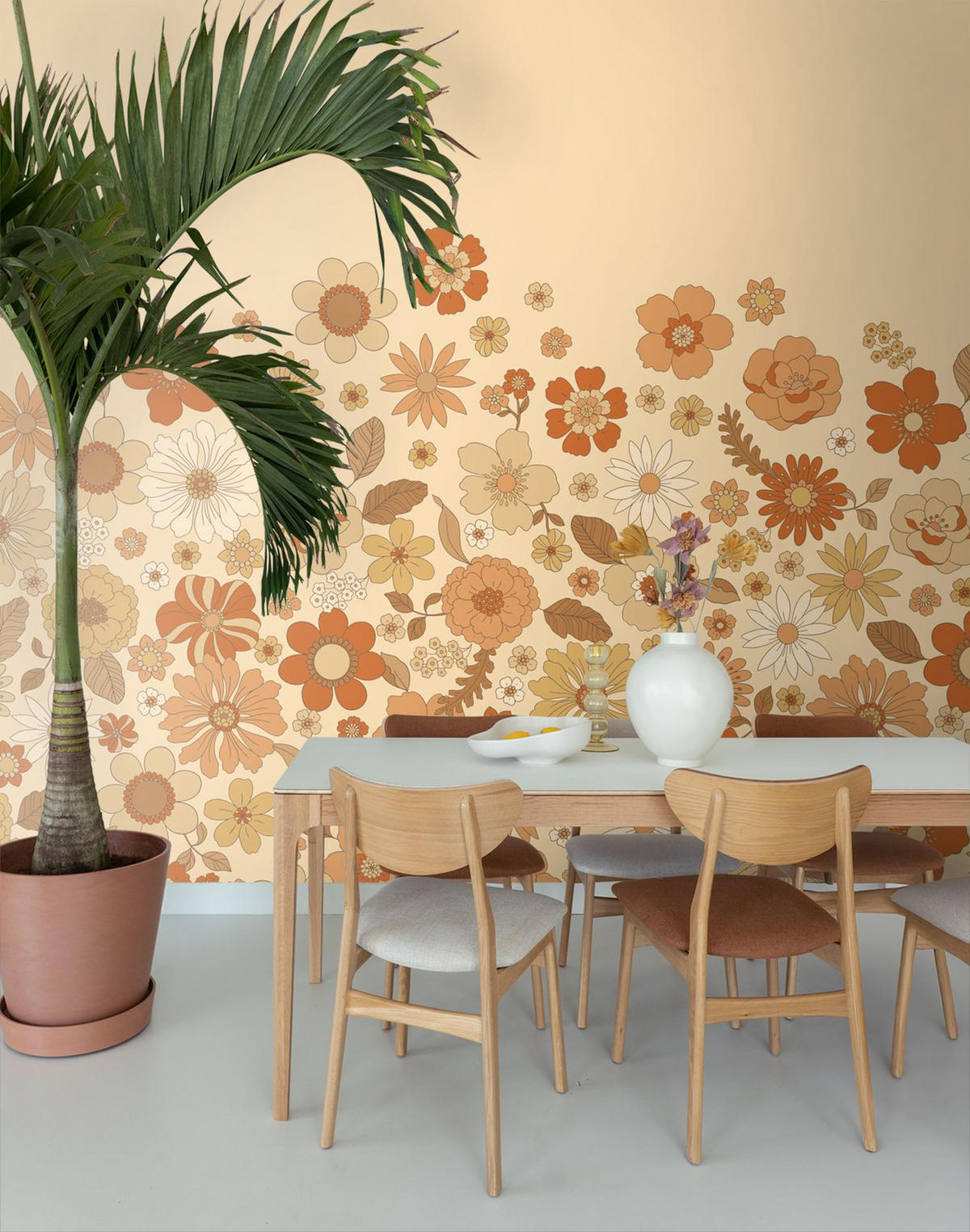 FOTOTAPETE Retro Blumen 2.5 x 2.79 m - Orange, Papier (250/279cm) - ESTAhome