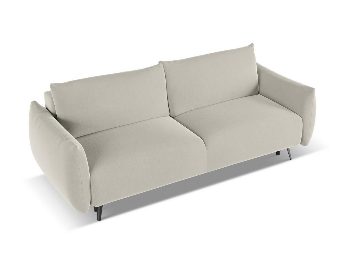 3-SITZER SOFA mit Schlaffunktion Samt Stoff Creme - Perlmutt/Creme, Textil/Metall (230/86/105cm) - Makamii