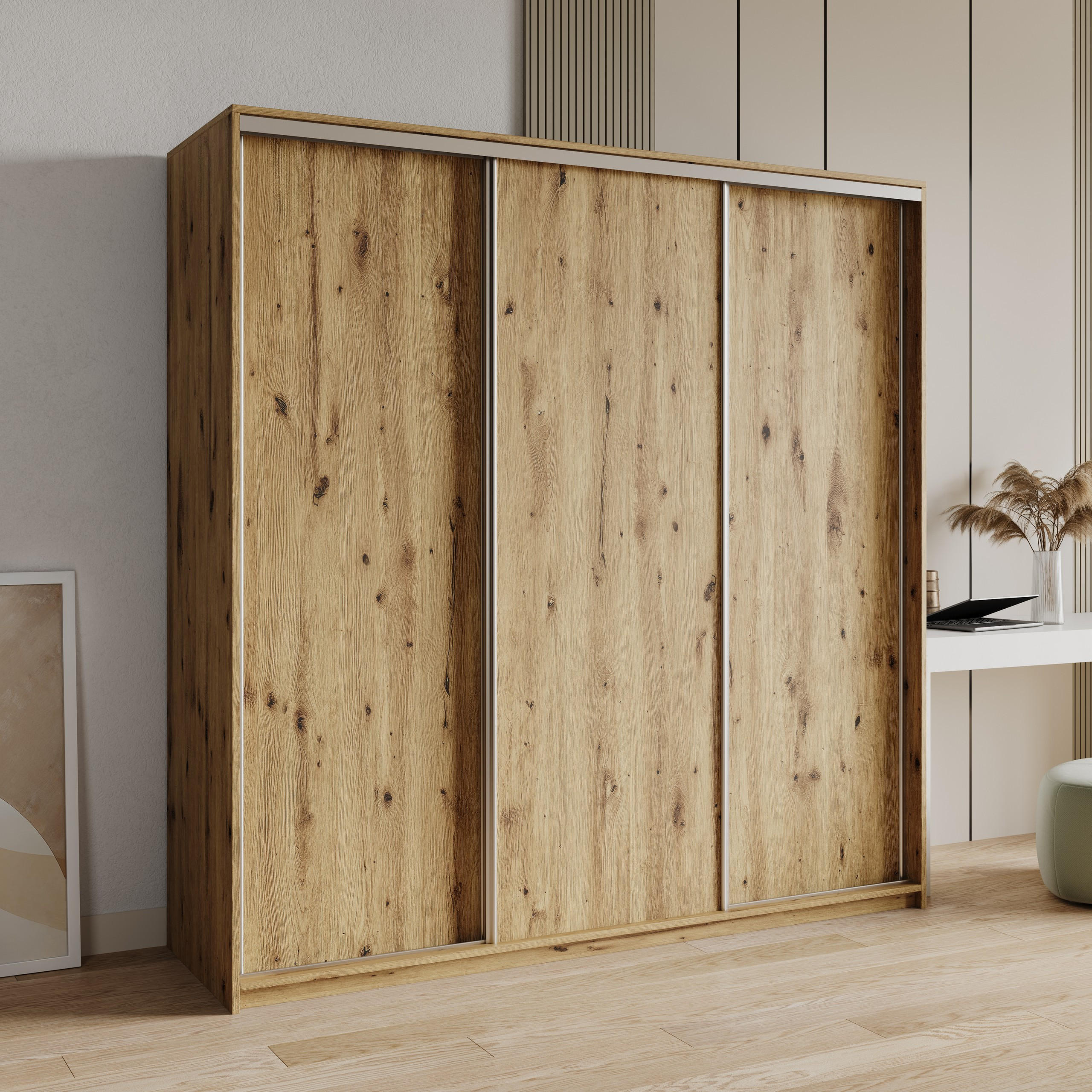 SCHWEBETÜRENSCHRANK NISSE 200/205/60 cm 3-türig Eiche Artisan - Eiche Artisan, Holzwerkstoff (200/205/60cm) - MASSENO