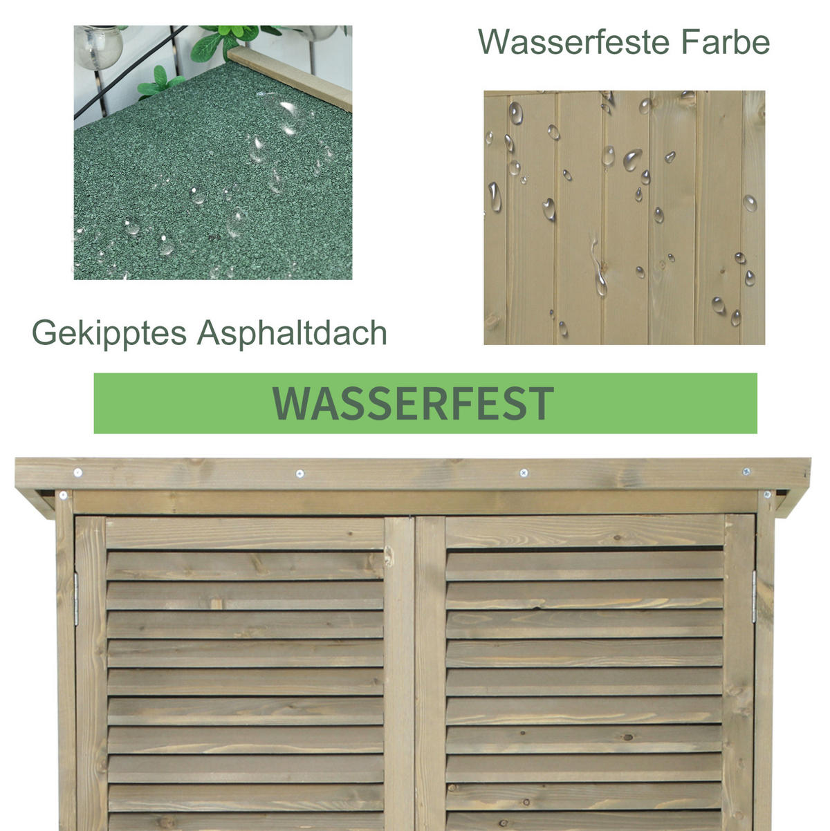 GARTENSCHRANK 87/46,5/160 cm mit 4 Fächern, Lamellentüren und Asphaltdach aus Tannenholz, Grau - Grau, Holz (46.5/160/87cm) - Redom