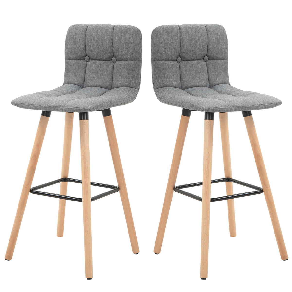 BARHOCKER 2er-Set DE-14776 gepolstert mit Holzfüßen Grau - Grau, Holzwerkstoff (41.5/97.5/47cm) - ComfortXL