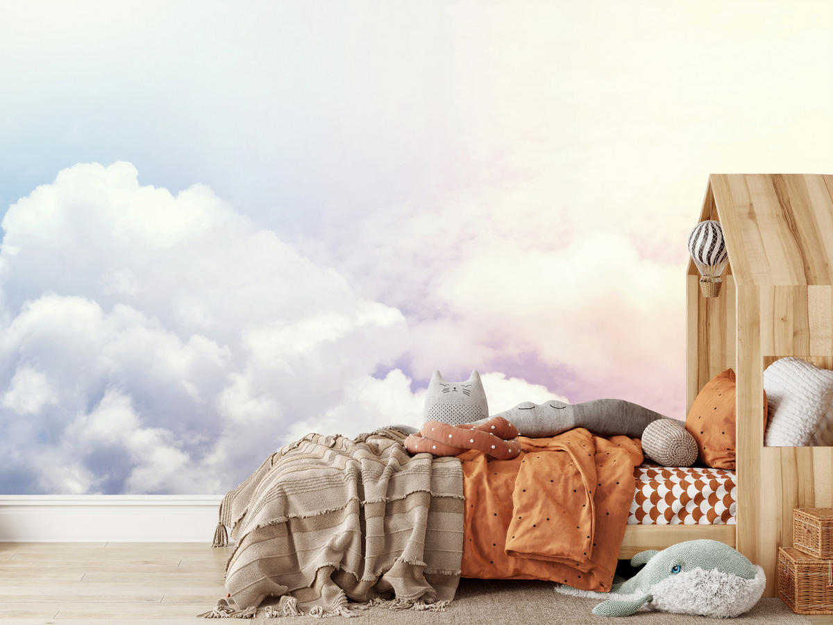 FOTOTAPETE für Schlafzimmer Blau Rosa Himmel Wolken 500x350 - Blau/Beige, Papier (500/350cm) - Muralo