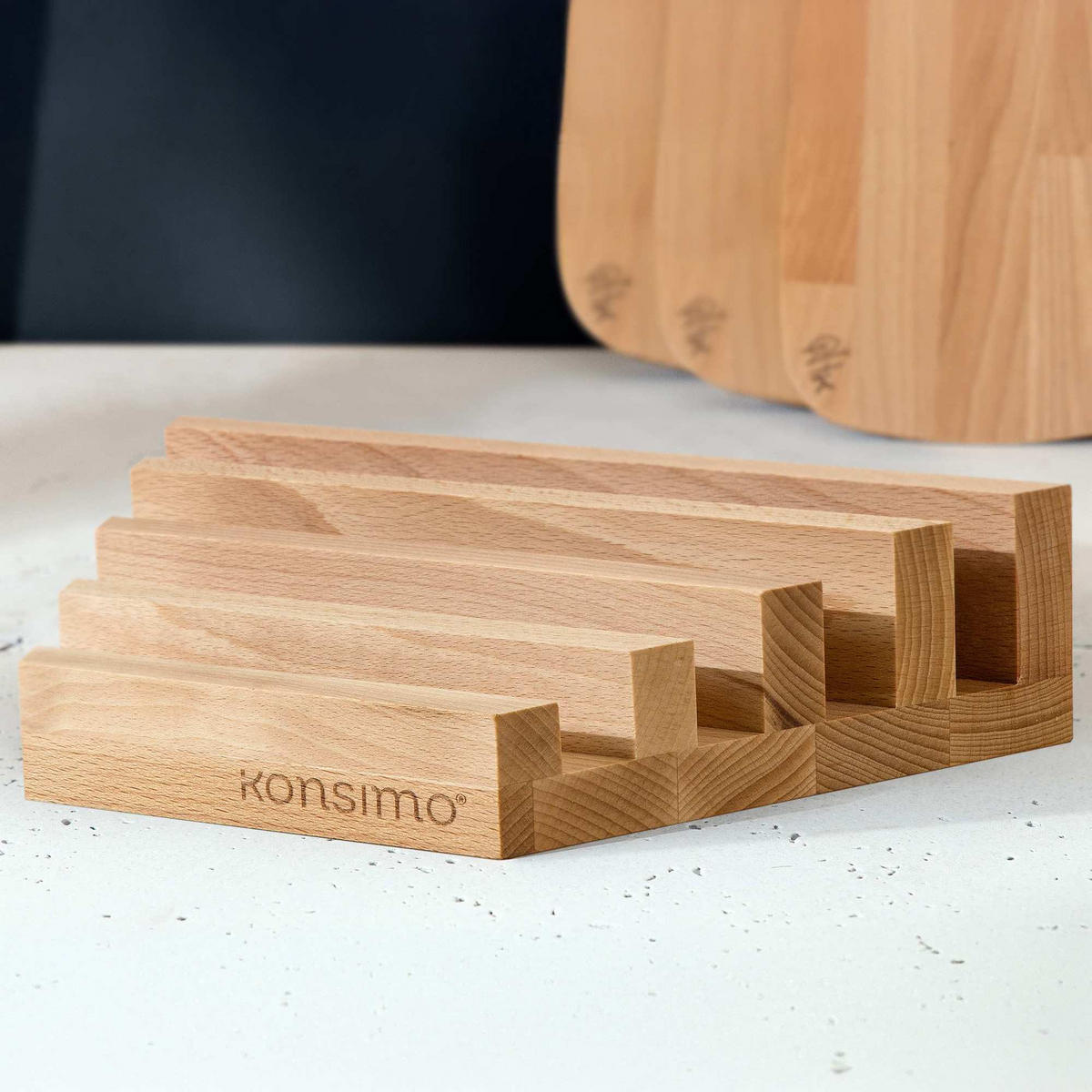 SCHNEIDEBRETT Set mit Halter Hemero 4tlg - Buchefarben, Holz (49/8cm) - KONSIMO®