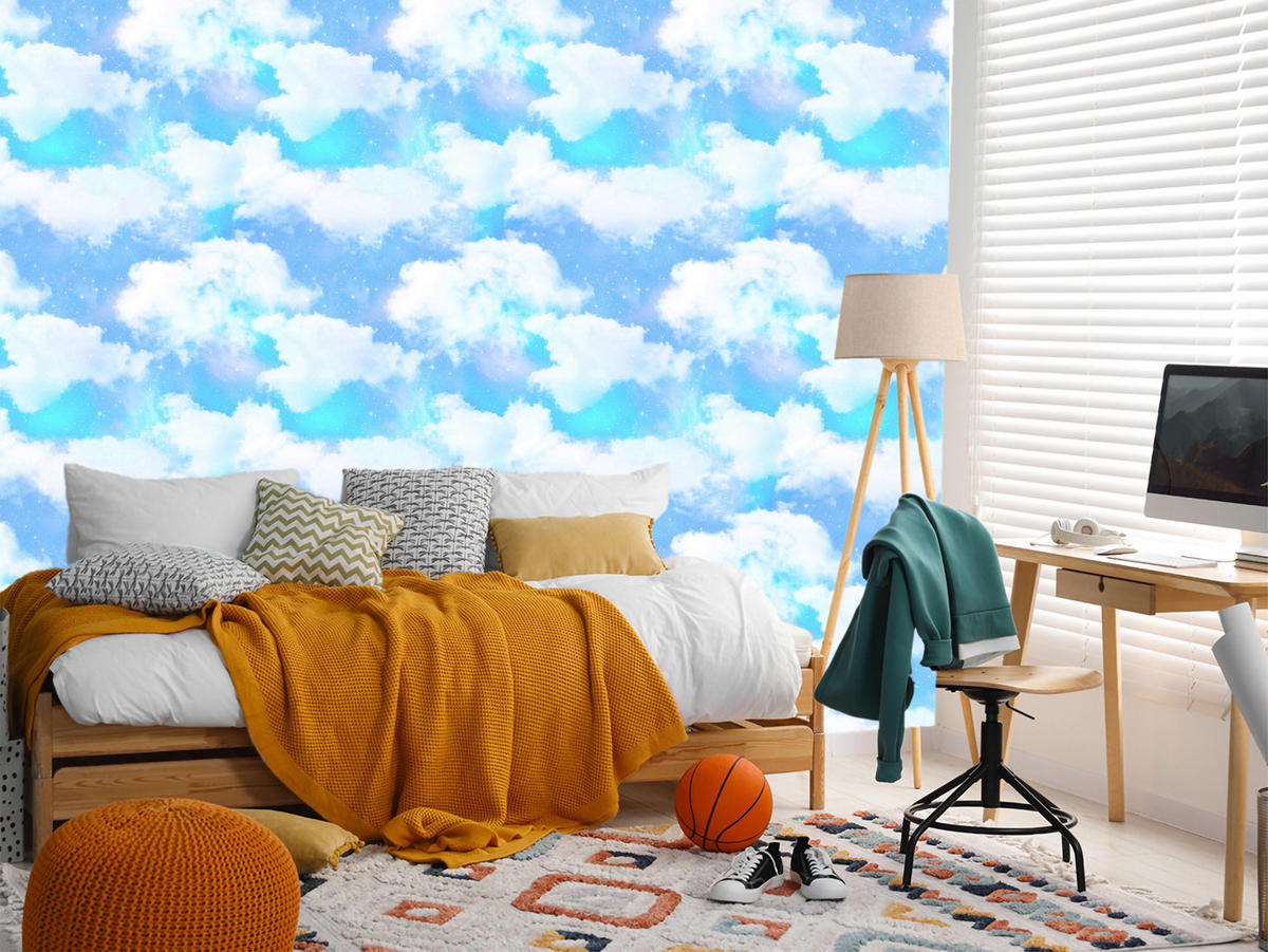 VLIESTAPETE Wolkenhimmel – Blau, Weiß – 50x1000 cm - Blau/Weiß, Papier (50/1000cm) - Muralo