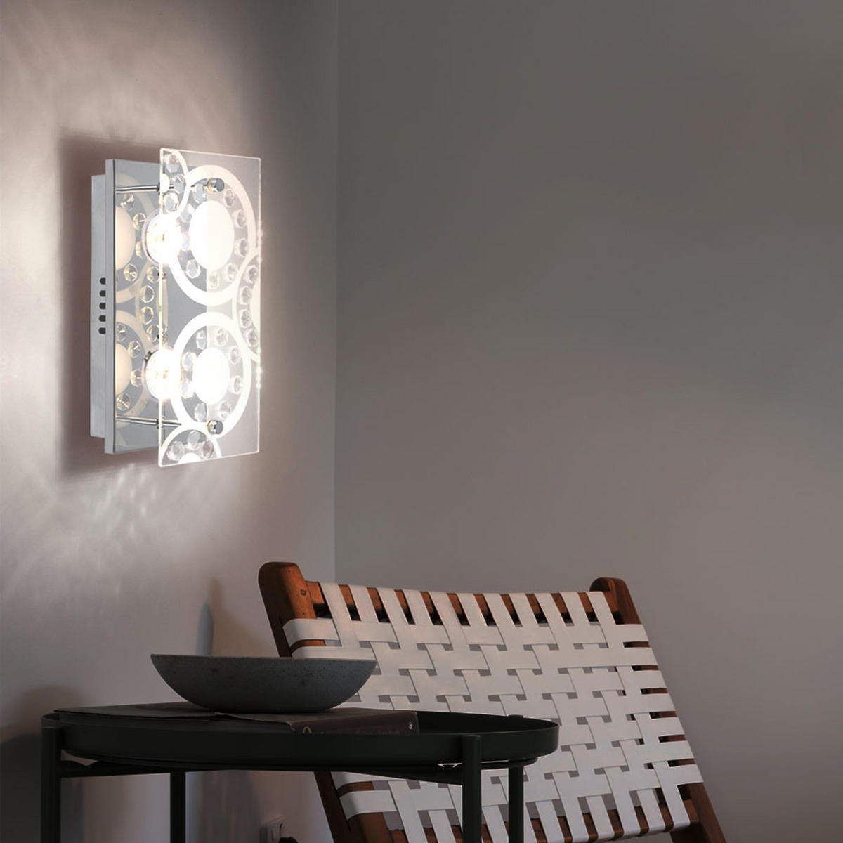 LED WANDLEUCHTE TISOY Chrom Silber Kristalloptik - Silberfarben, Glas (12/9.5/24cm) - Globo Lighting