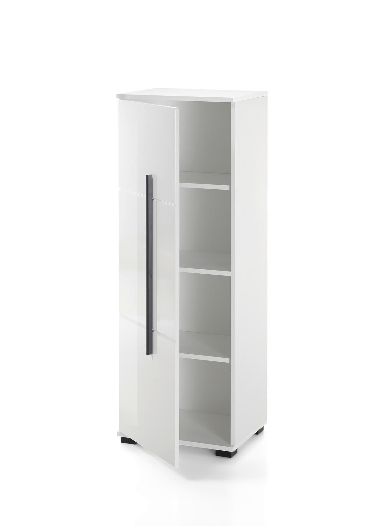 BADSCHRANK M12 Weiß Hochglanz 45/126/35 cm halbhoch links - Weiß Hochglanz, Holzwerkstoff (45/126/35cm) - Livojo