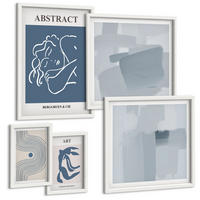 BILDER SET 5er Set - 50x50 cm & 20x30 cm & 40x60 cm Weißer Rahmen - Poster mit abstrakten Linien und Wellen - Weiß, Kunststoff (40/60cm) - TULUP