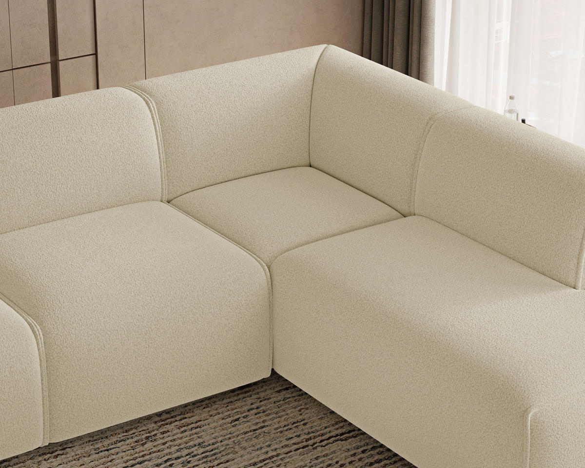 ECKSOFA Eluno Creme Rechts - Creme/Schwarz, Holz/Kunststoff (292/220cm) - Graingold