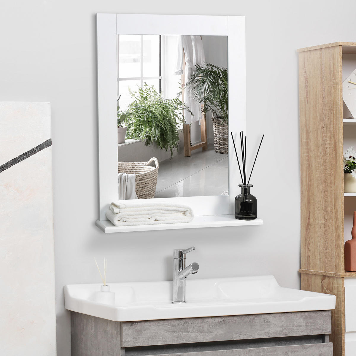 SPIEGELSCHRANK , mit Ablagefläche, 50 x 11,5 x 60 cm ,weiß - Weiß, Glas (50/60/11.5cm) - Vallsero