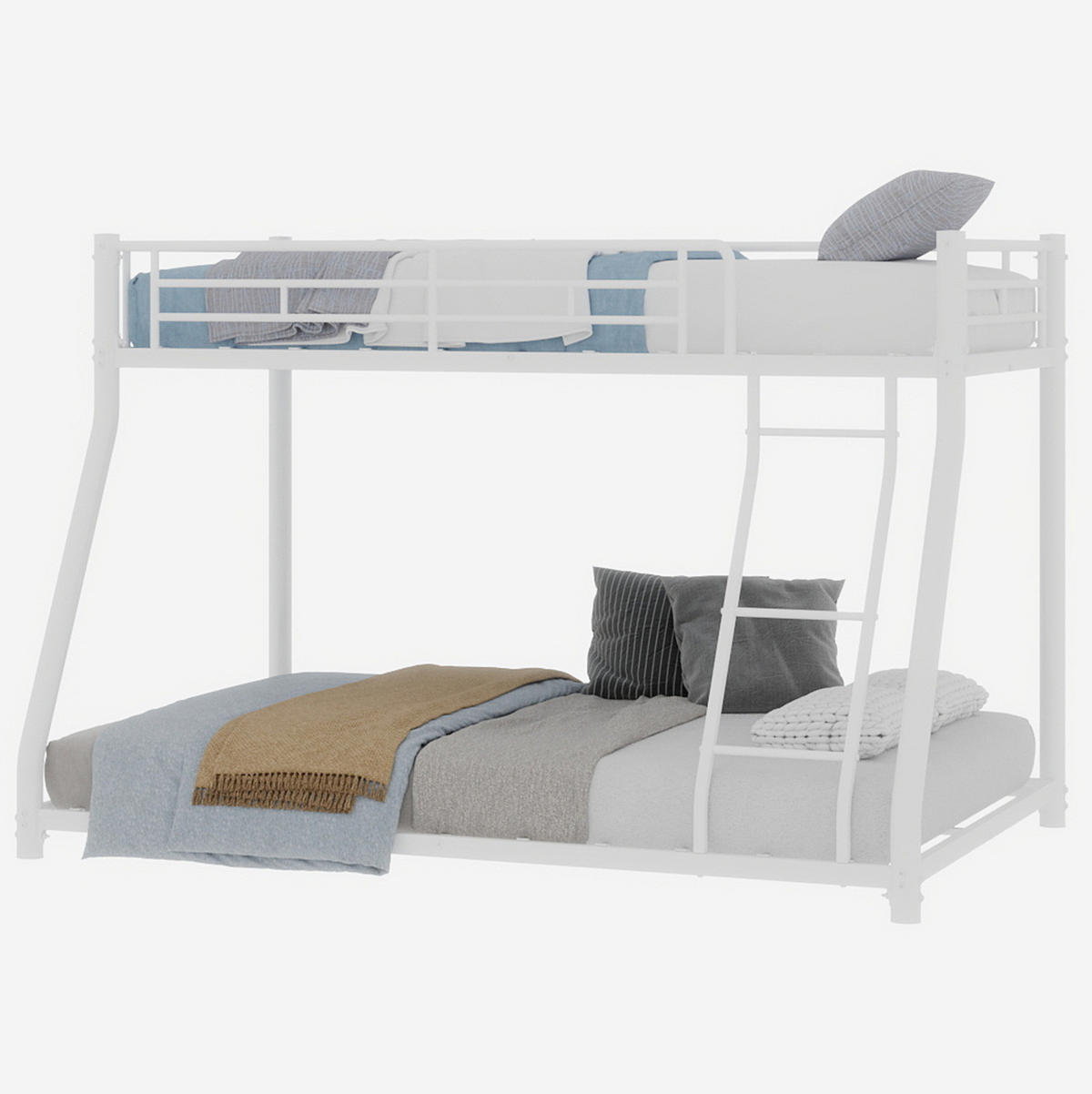 ETAGENBETT Metall 140/200 cm mit Leiter, erhöhtem Geländer und geräuscharmen Latten, Weiß - Weiß, Metall (140/200cm) - Redom
