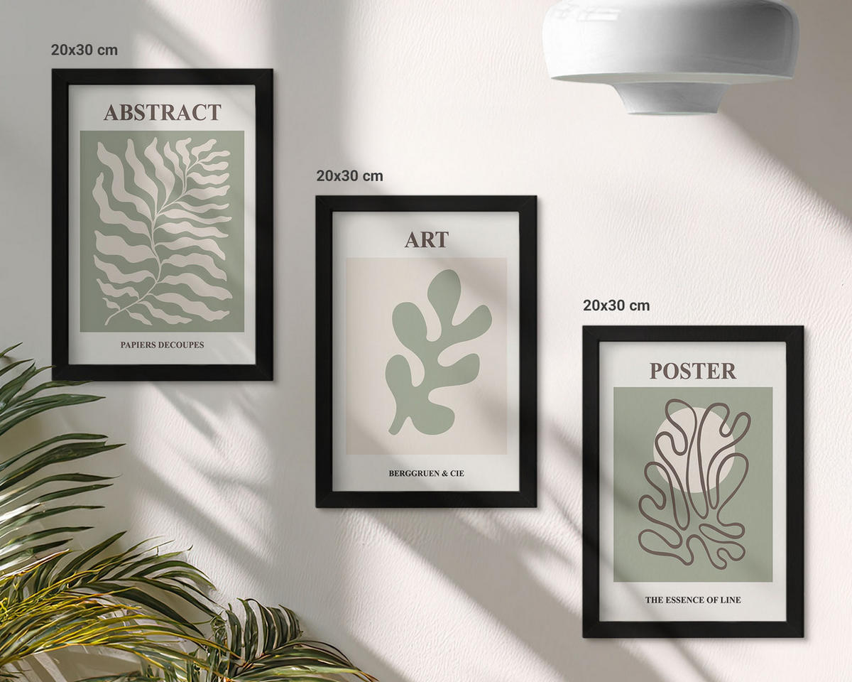 WANDBILDER 3er-Set - 20x30 cm Schwarzer Rahmen - Poster mit Pflanzenmustern von Matisse - Schwarz, Kunststoff (20/30cm) - ArtPrintCave