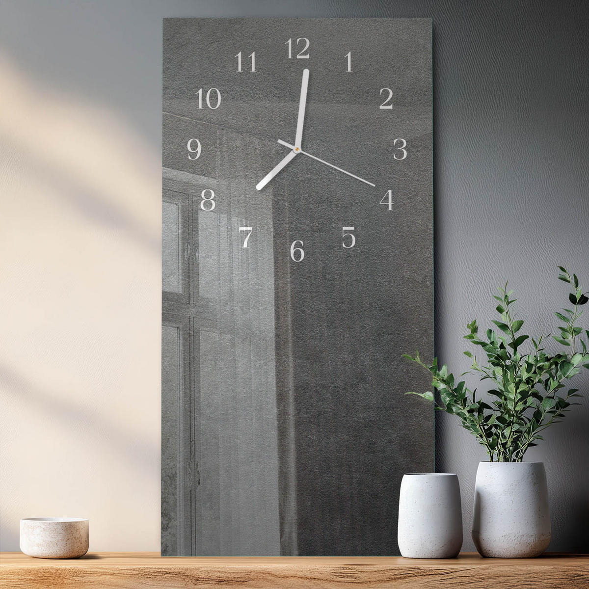 WANDUHR 30x60 cm - Blumen - Grau, Glas (30/60/0.4cm) - TULUP