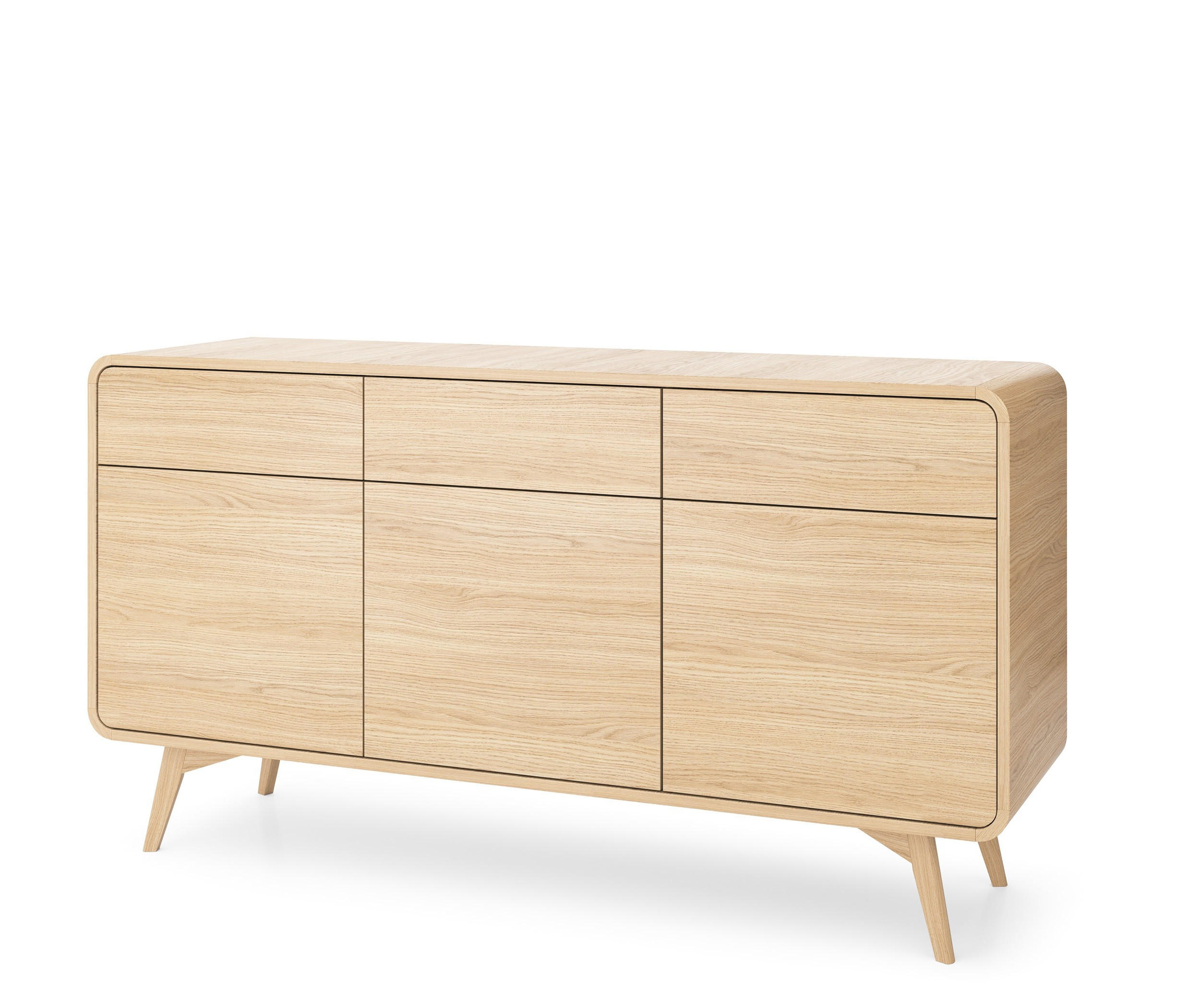 SIDEBOARD Velion Vincenza Eiche, Dreitürig mit Schubladen, abgerundete Kanten - Eichefarben, Holzwerkstoff (160/84/39cm) - Bettso