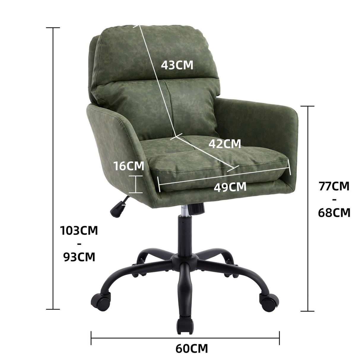 BÜROSTUHL höhenverstellbar PU Green - Grün, Kunststoff (60.5/102/71.58cm) - Meubliv