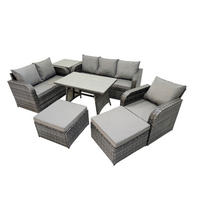 GARTENMÖBEL SET Polyrattan Dunkelgrau 8-Sitzer - Dunkelgrau/Grau, Glas/Kunststoff - Fimous