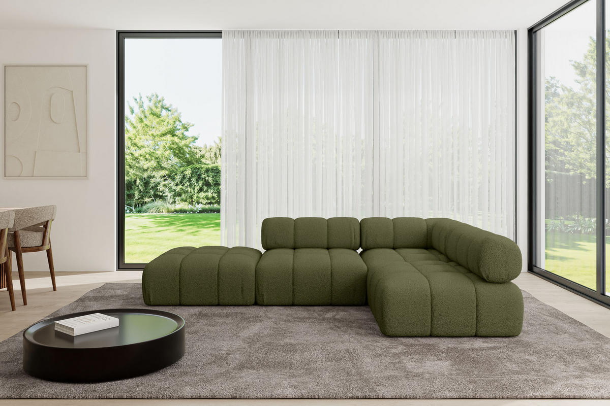ECKSOFA modulares Sofa Favio-L1 - 285x190x70 cm Grün Bouclé - Grün, Holzwerkstoff/Textil (285/190cm) - ALTDECOR