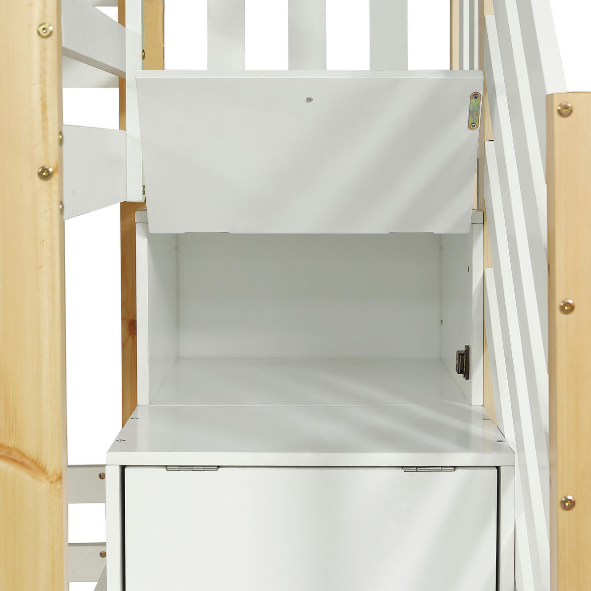 ETAGENBETT 90/200 cm & 90/200 cm in Weiß & Natur Kinderbett mit Aufbewahrungstreppe und Fallschutzgitter - Weiß/Naturfarben, Holzwerkstoff (90/200cm) - STILVORA