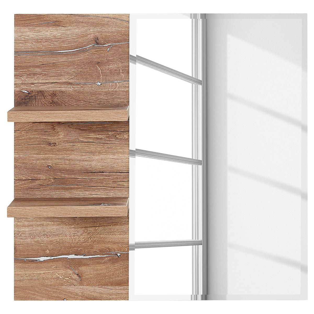 GARDEROBENSET - 5-teilig - inkl. Beleuchtung - Risseiche Silber Dekor / Matt Grau - Braun, Holzwerkstoff/Kunststoff (266/204/38cm) - home24