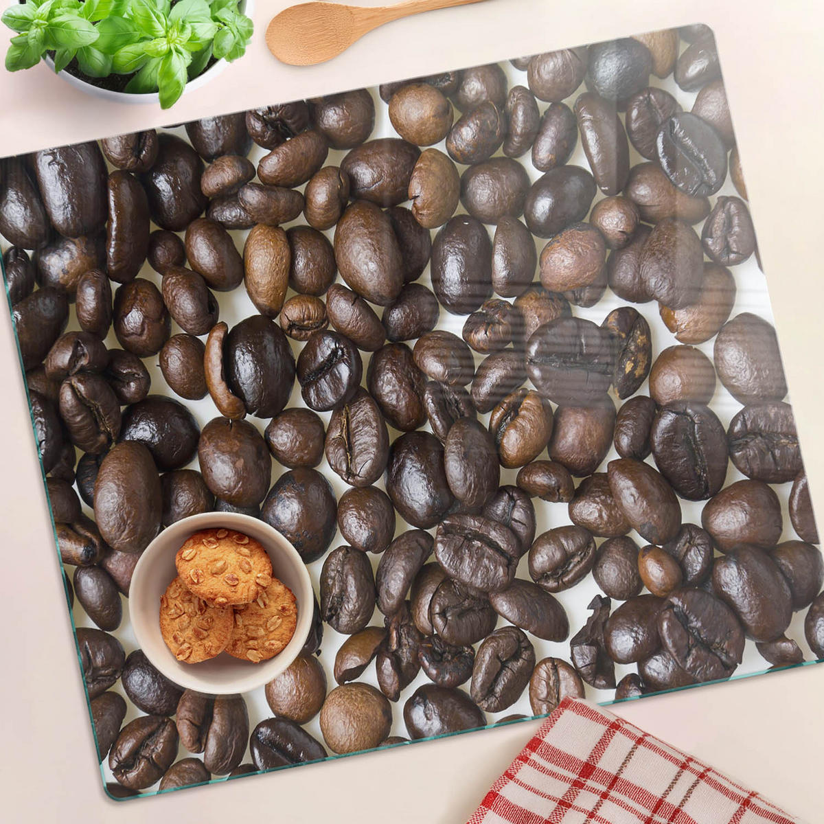 GLASPLATTE 60x52 cm Kaffeebohnen - Braun, Glas (60/0.4/52cm) - TULUP