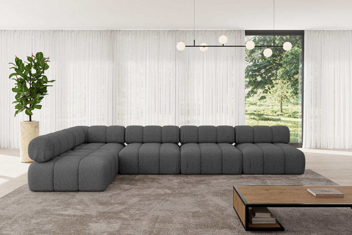 ECKSOFA modulares Sofa Samaro-L3 - 380x190x70 cm Grau Bouclé - Grau, Holzwerkstoff/Textil (380/190cm) - ALTDECOR