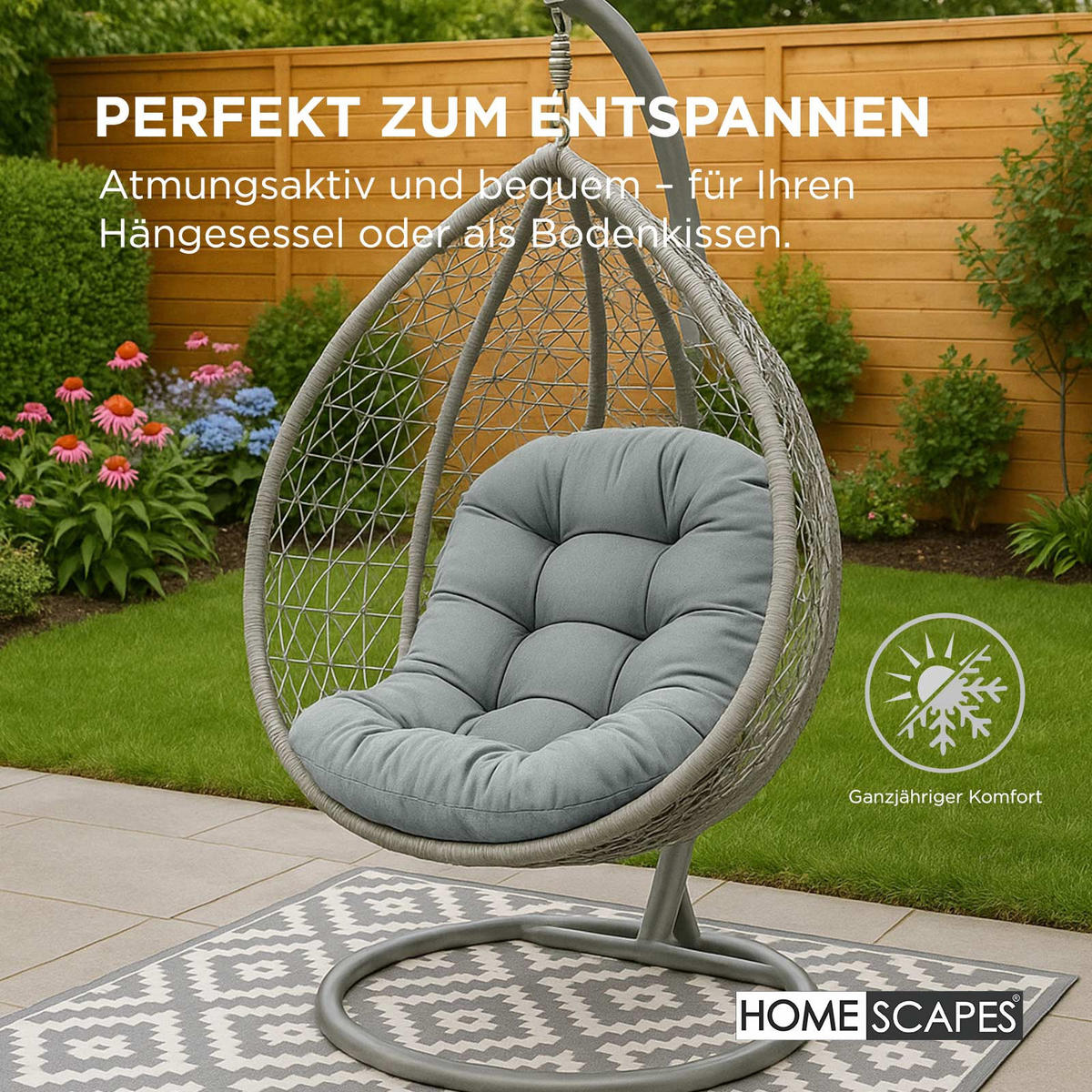 HÄNGESESSEL-KISSEN grau – halbrund, 80/120 cm - Grau, Textil (80/12/120cm) - Homescapes