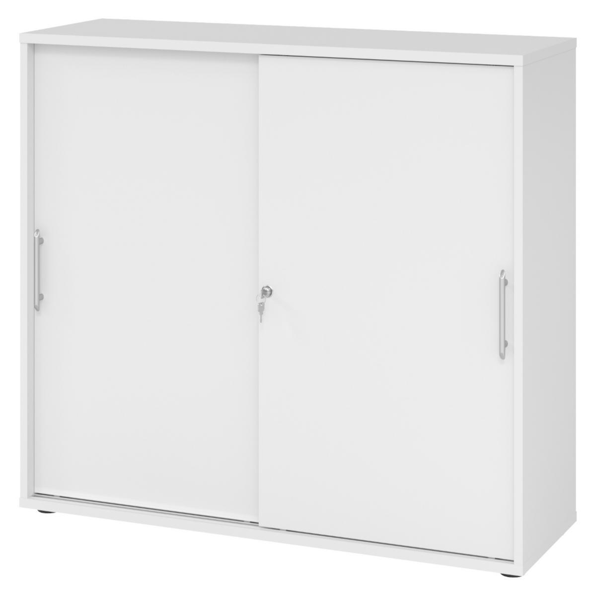 SCHIEBETÜRENSCHRANK - 3 Ordnerhöhen 40/120/110 cm in Weiß Relinggriff (Kunststoff) - Weiß, Holzwerkstoff (120/110/40cm) - bümö