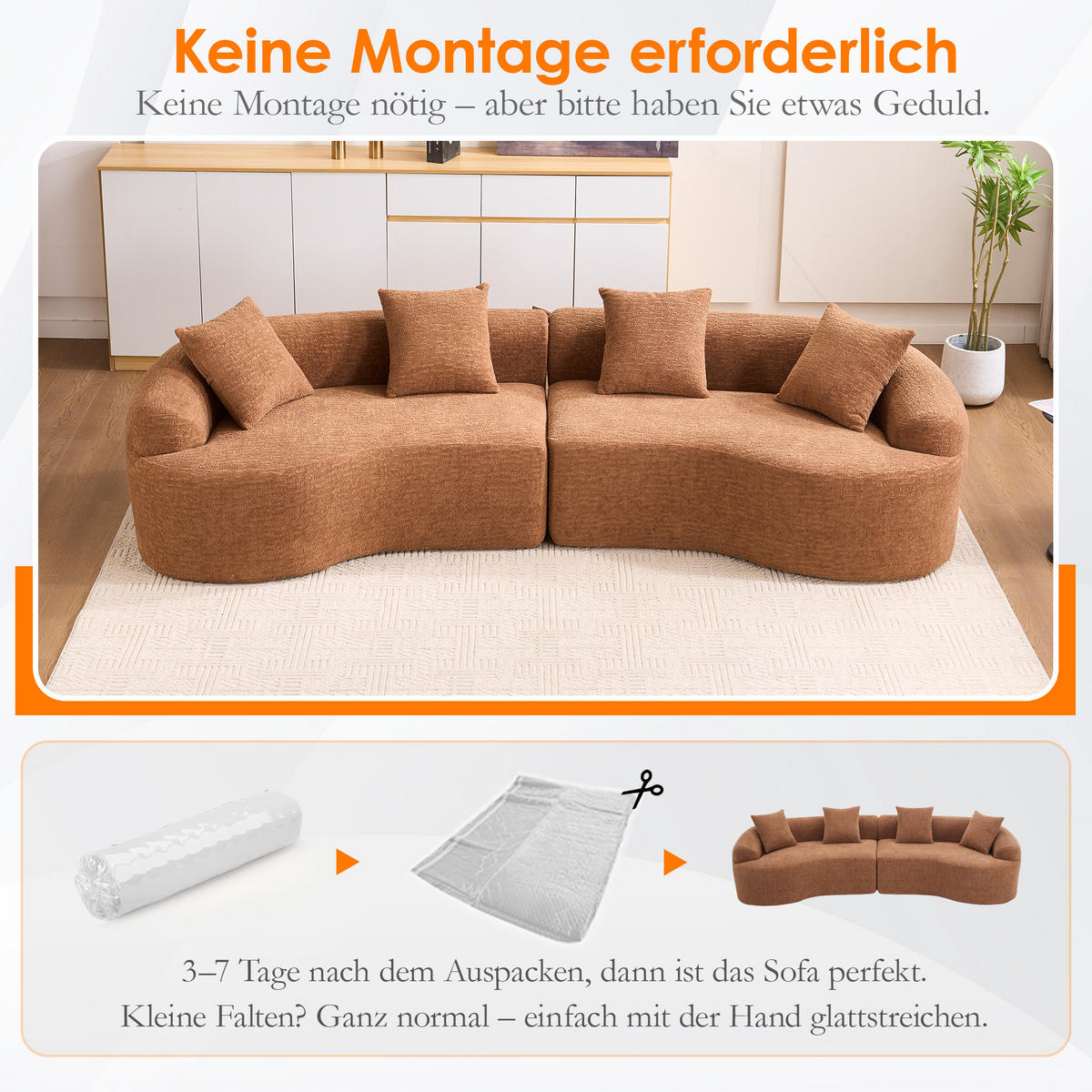 ECKSOFA 275/115/63 cm Karamell Chenille - Cognac, Textil (275/115cm) - Oxeza