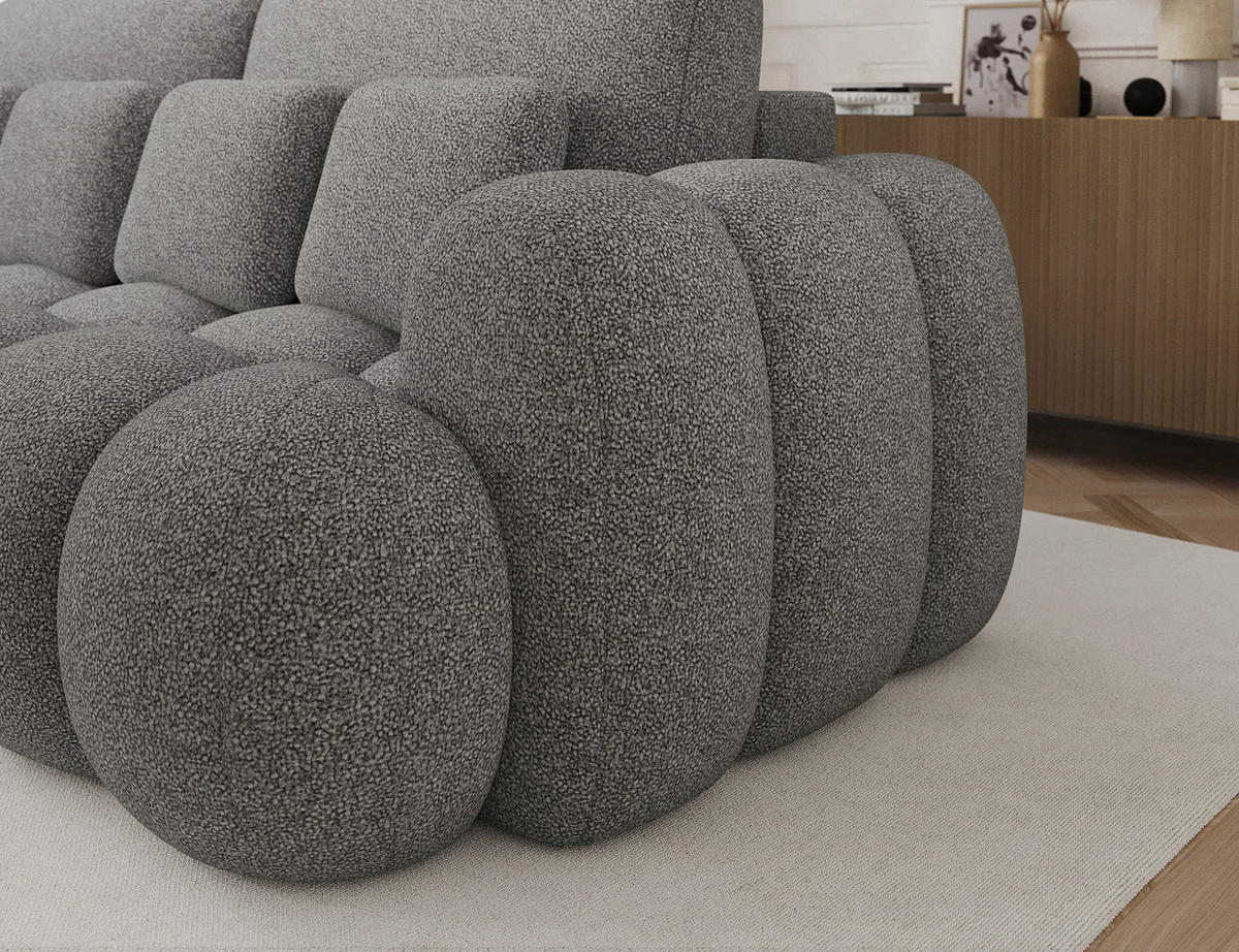 SCHLAFSOFA COTONN 256 cm – Modernes 3-Sitzer Sofa mit Schlaffunktion, Bettkasten und Dekokissen - Grau, Kunststoff (256/119/105cm) - Wohnideebilder