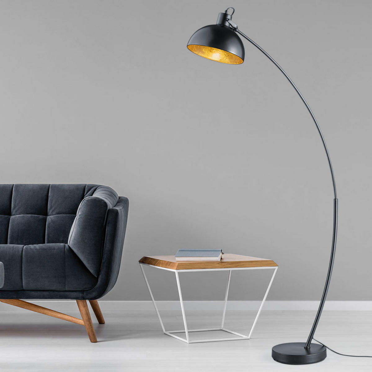 LED STEHLEUCHTE Bogenlampe Schwarz Gold - Schwarz, Metall (25/25/155cm)