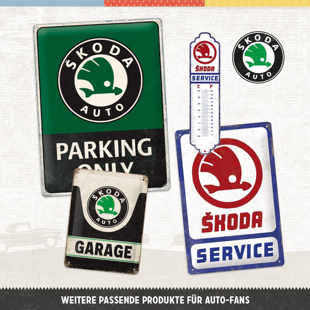 BLECHSCHILD 30/40 cm Skoda Parking Only - Multicolor, Metall (30/40/0.2cm) - Nostalgic-Art