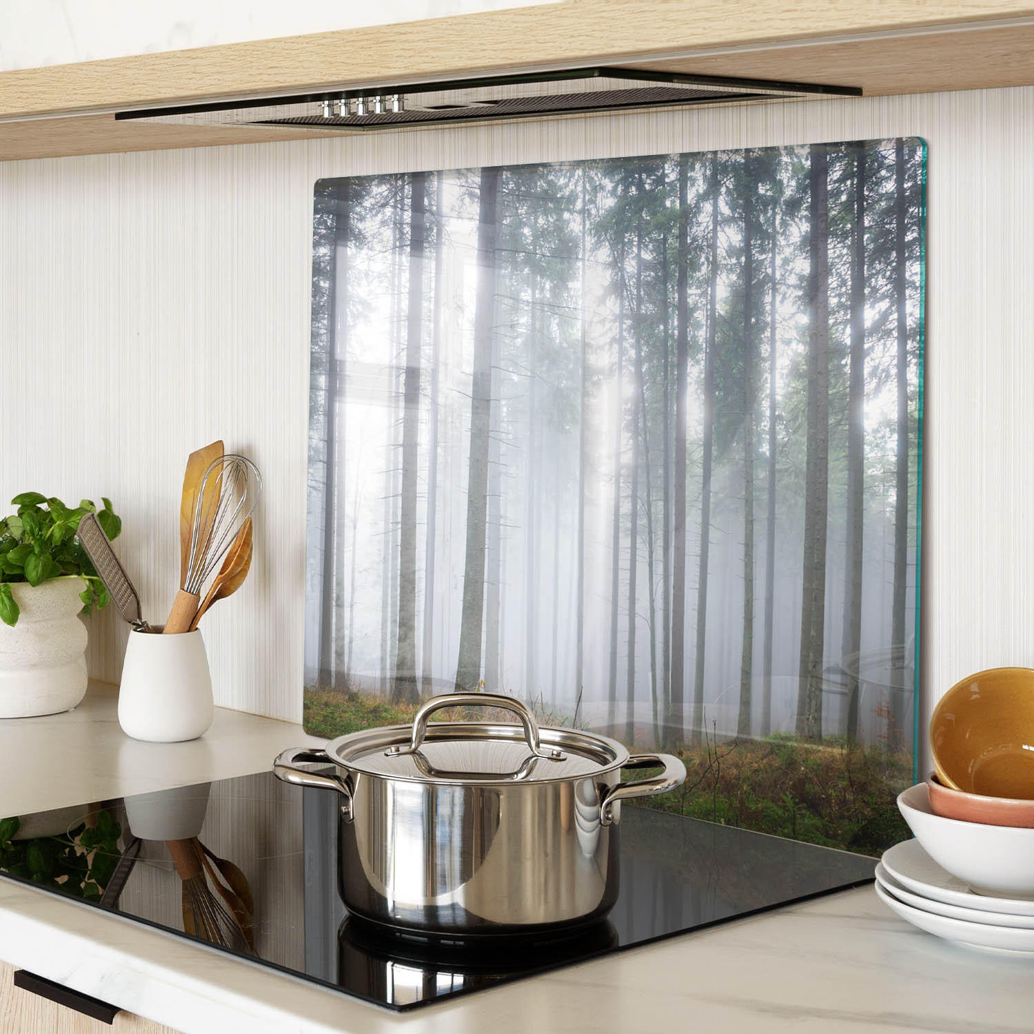 GLASPLATTE 60x52 cm Nebel im Wald - Grau, Glas (60/0.4/52cm) - TULUP
