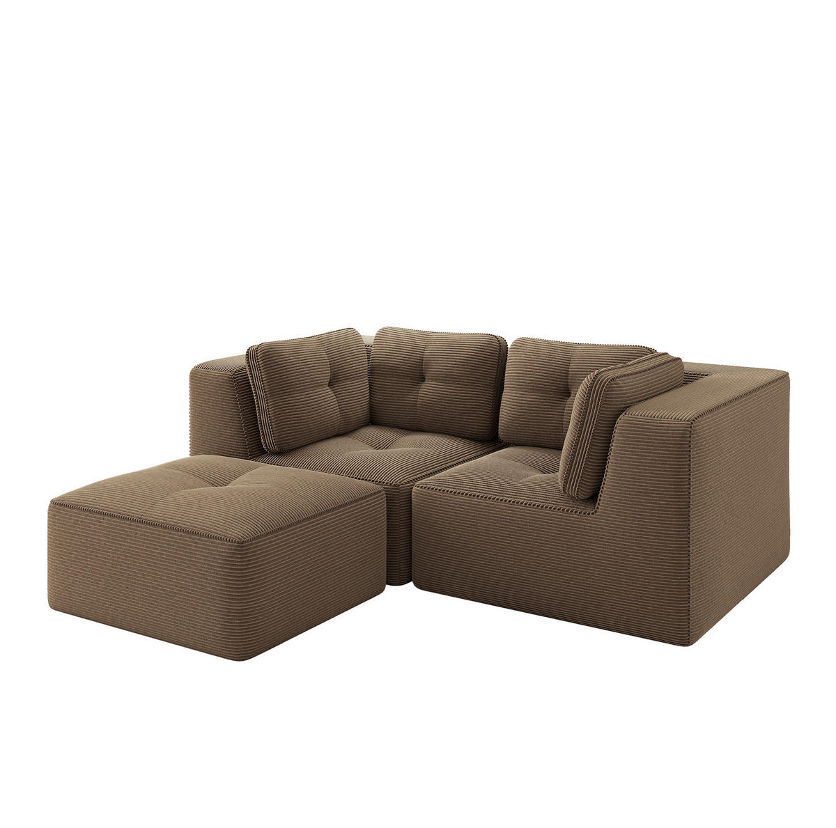 ECKSOFA modular als Zweisitzer Cord Brown 2 Pakete - Braun, Kunststoff (177/208cm) - Meubliv
