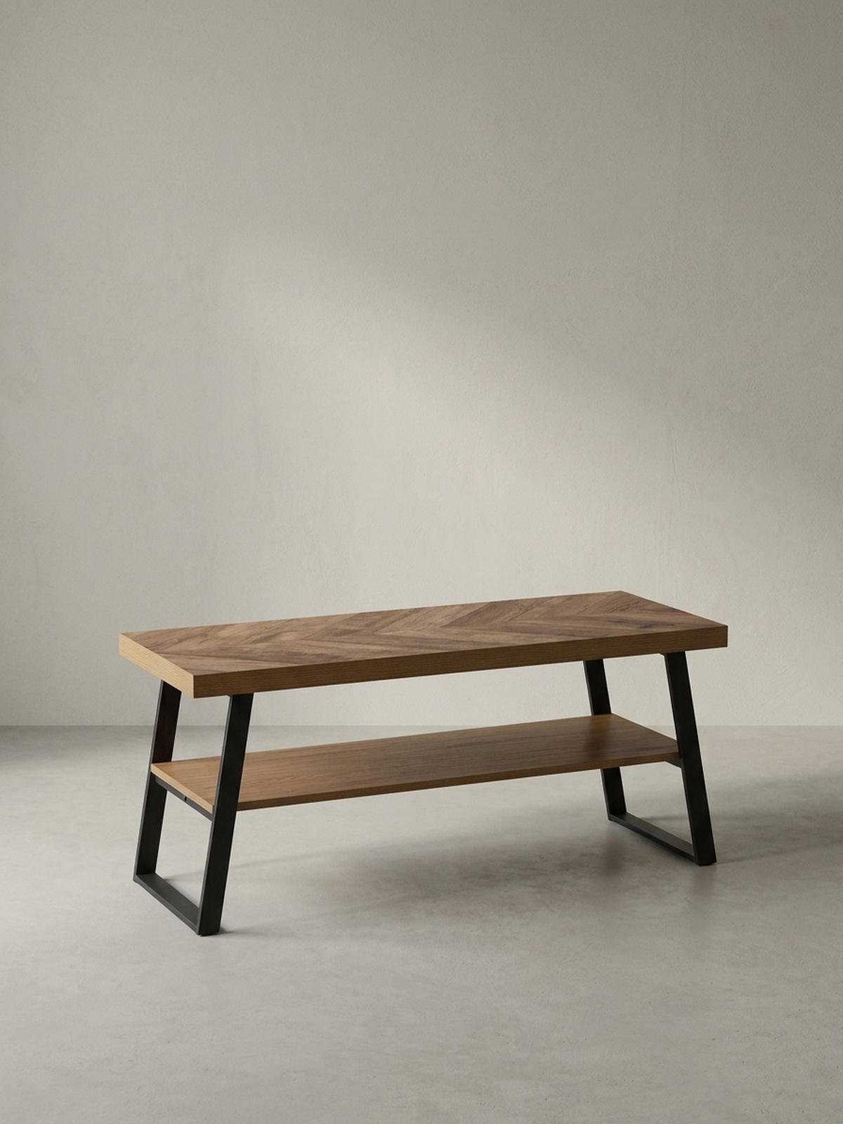 SCHUHBANK – 100x41x40 cm, Eiche-Dekor, Fischgrät, mit Ablage - Schwarz/Braun, Holz/Holzwerkstoff (100/41/40cm) - KADIMA DESIGN