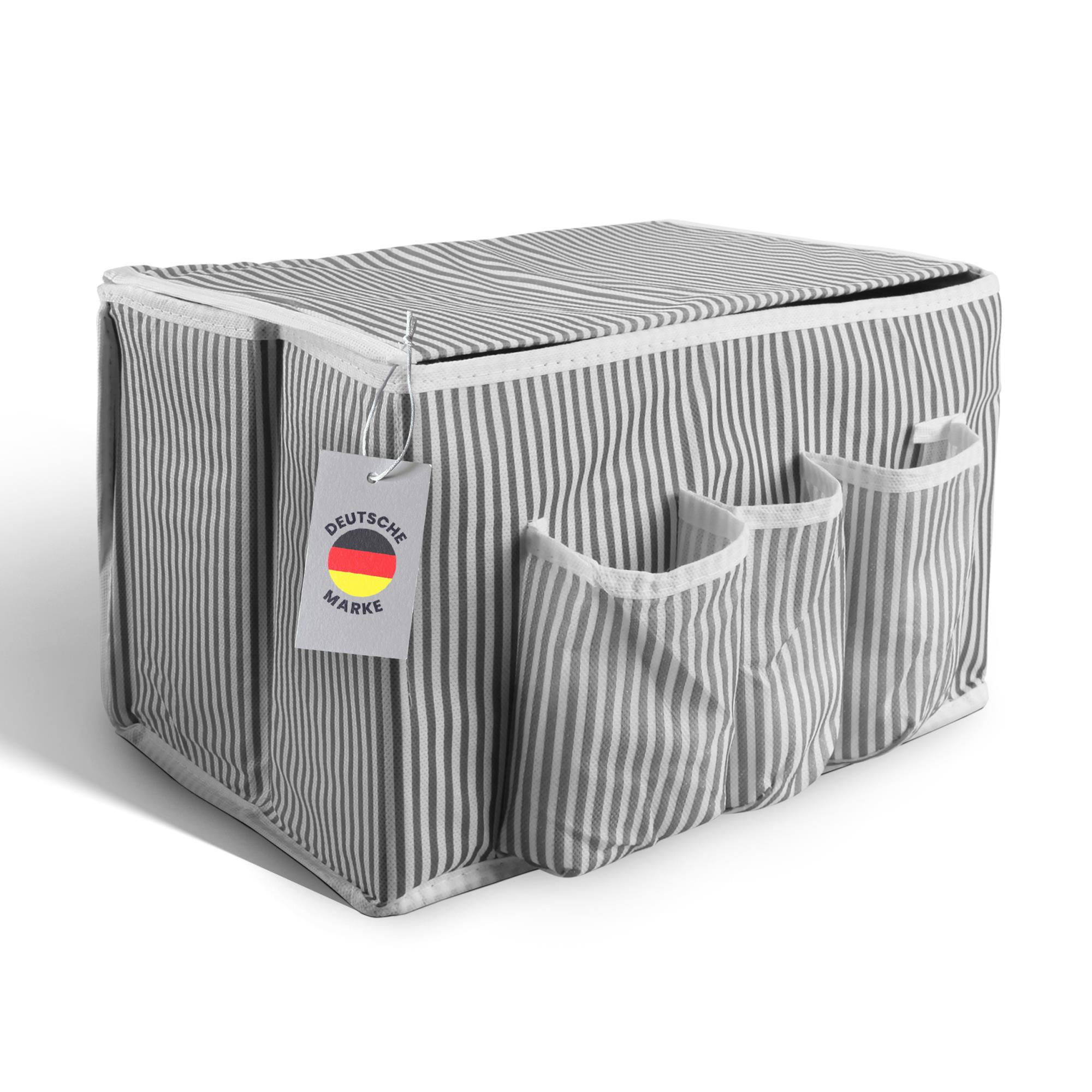 AUFBEWAHRUNGSBOX Stoff mit Holzgriffen faltbar 35x22x22 cm - Grau, Textil (22/22/35cm) - Bestlivings