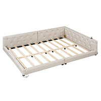 KINDERBETT 140/200 cm DE-03302, mit LED und Knopf-Kopfteil, in Beige - Beige, Holzwerkstoff (140/200cm) - ComfortXL