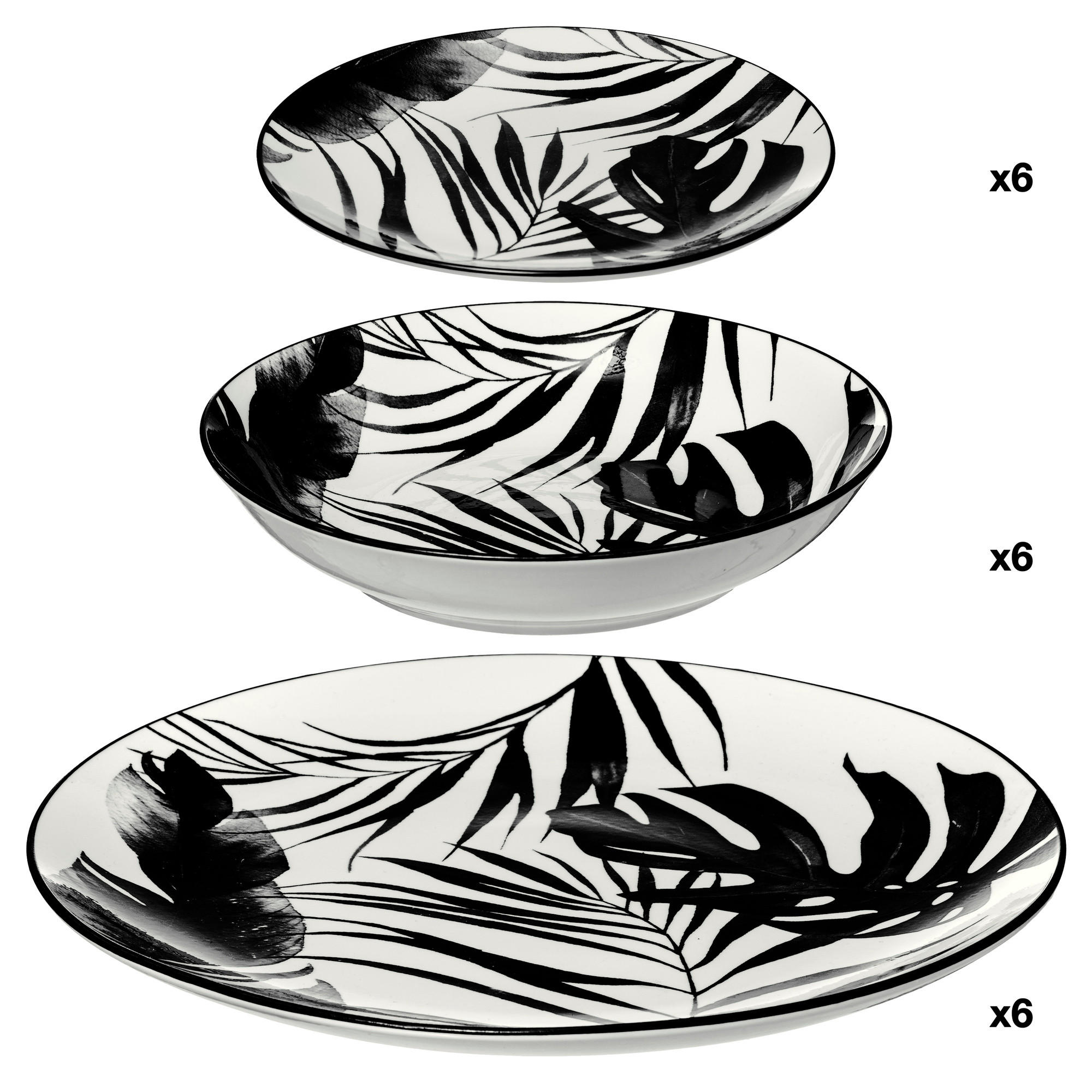 GESCHIRR-SET 18-teilig Palme Schwarz 26,6/26,6/2,5 cm - Multicolor, Keramik (26.6/2.5/26.6cm) - Secret de Gourmet