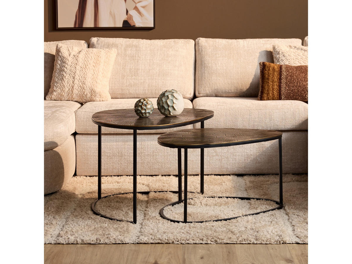 COUCHTISCH Filorin Metall 90 cm / 65 cm + 70 cm / 55 cm Metalic Gold - Goldfarben, Metall (65/90/50cm)