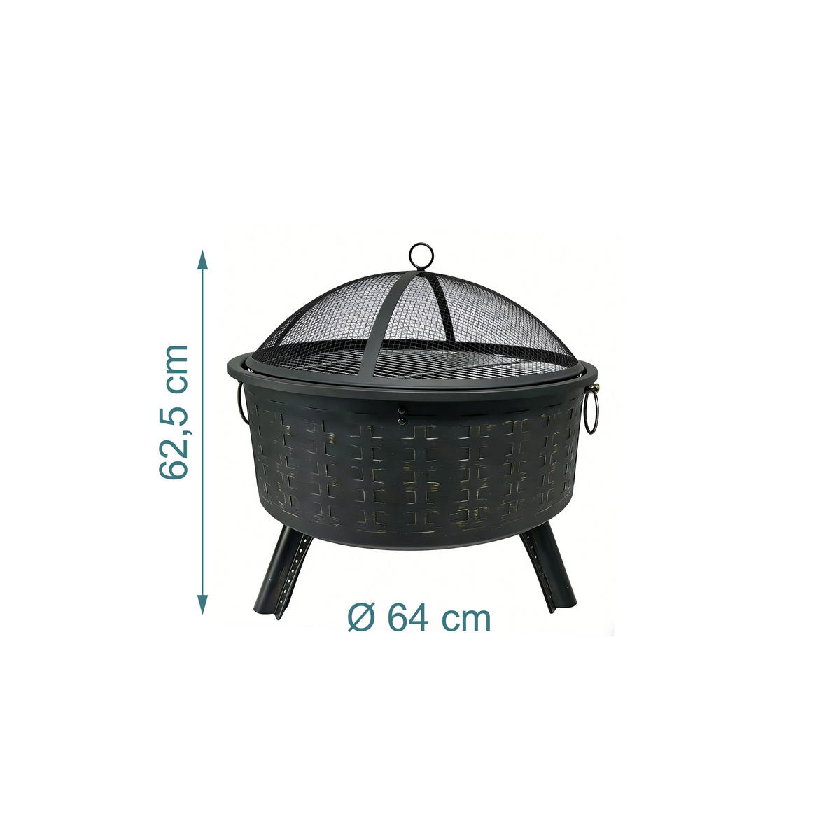 FEUERSCHALE Schwarz Stahl Grillrost - Schwarz, Metall (66/62/66cm) - Relaxdays