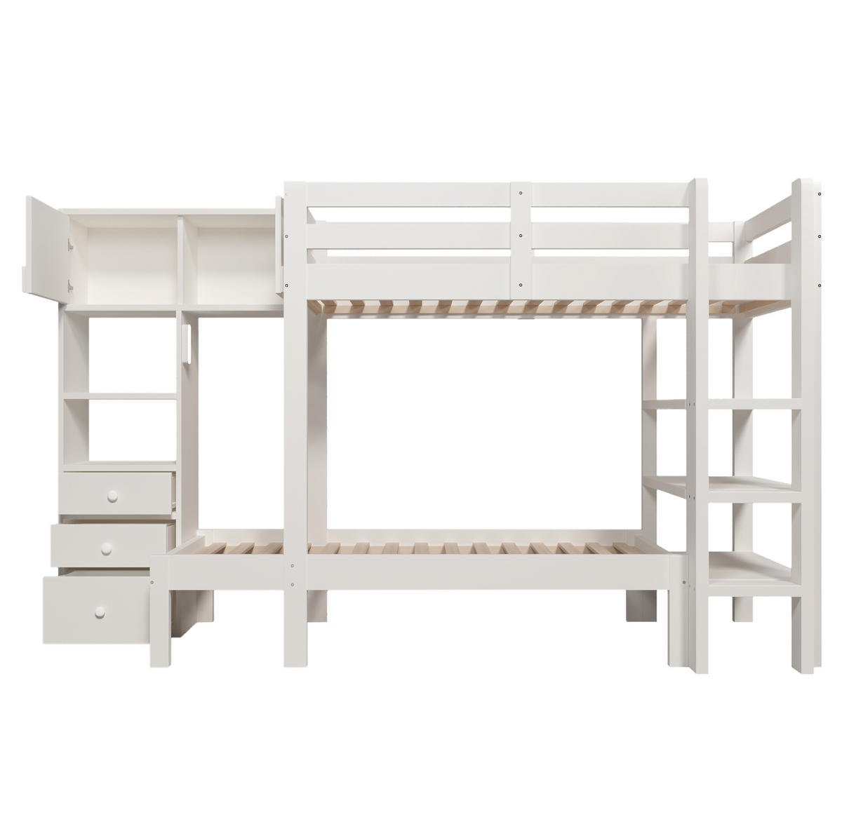 ETAGENBETT aus Massivholz und MDF 90x200 cm Weiß mit Schrank, Regalen und Schubladen - Weiß, Metall (90/200cm) - IVMEU