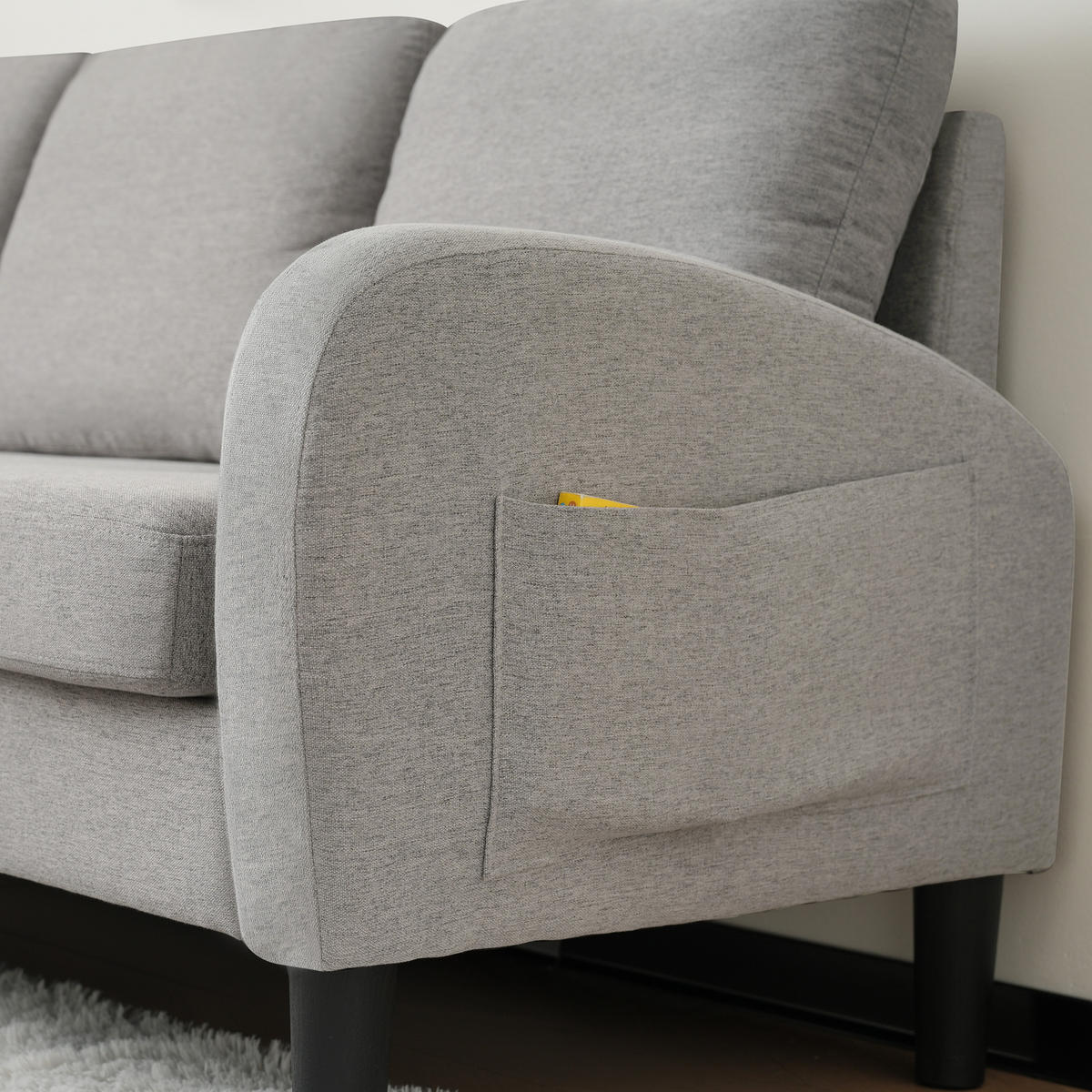 ECKSOFA 3-Sitzer Sofa, Rückenkissen, Schlaffunktion, Baumwoll-Leinenstoff, 166 x 118 x 77 cm - Grau, Textil (118/166cm) - Kaket