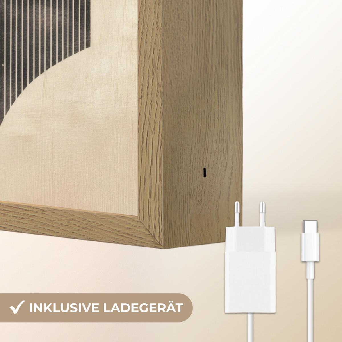 NÁSTĚNNÁ LAMPA S AKUMULÁTOREM Luk - Pruhy - Minimalistický - Černý 30x40 cm - béžová, kompozitní dřevo (30/40/8cm) - OnlyWow