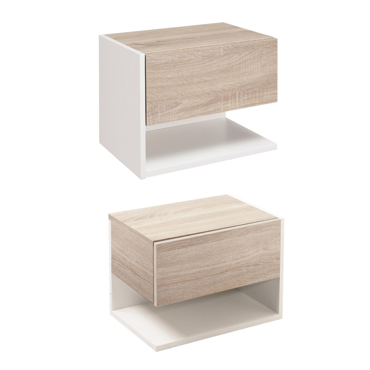 NACHTSCHRANK 2er-Set DE-12786 Schublade und offenes Fach Weiß/Eiche hell - Multicolor, Holzwerkstoff (30/30/46cm) - ComfortXL